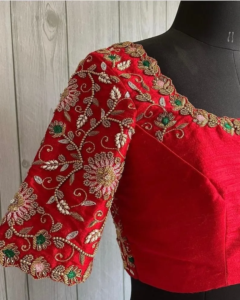 Stunning Red Bridal Maggam Work Blouse – Designer Elegance for Weddings
