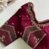 Timeless Beauty: Wine Designer Maggam Work Blouse with Trendy Checks