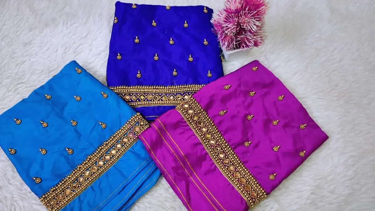 Timeless Charm: Beads Buti Aari Work Blouse with Sleek Border Detailing