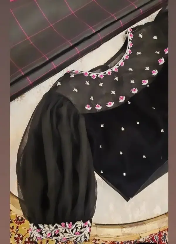 Timeless Charm: Black Puff Sleeves Boat Neck Blouse for Elegant Evenings