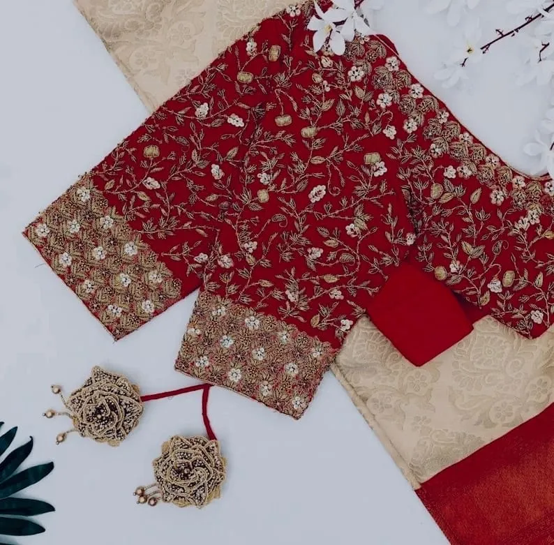 Timeless Red Bridal Blouse – Designer Handcrafted Perfection for Wedding Looks