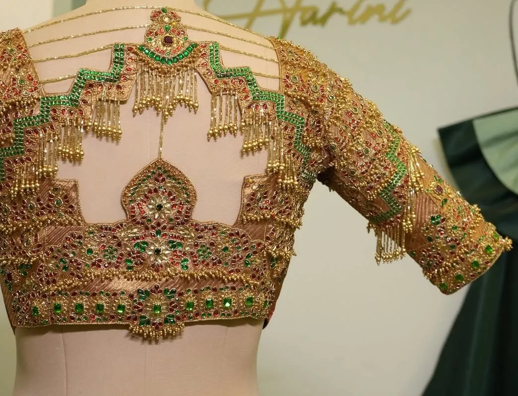 Timeless Treasure Handcrafted Golden Maggam Blouse for Brides