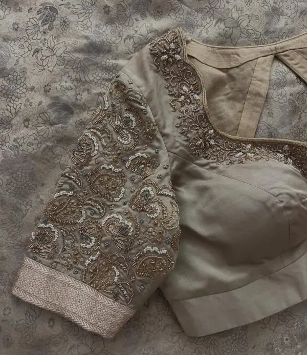 Beige Grand Maggam Work Engagement Blouse Designer Elegance for Special Moments