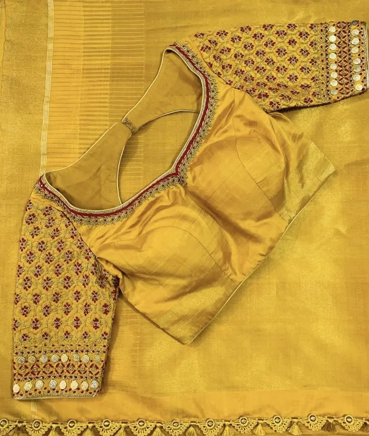 Bridal Special Yellow Maggam Blouse with Intricate Checks Design