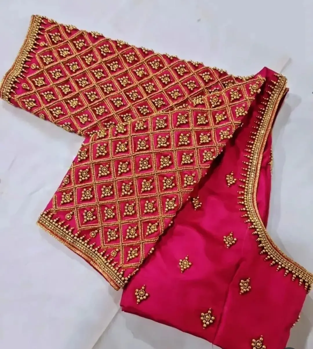 Chic Pink Checks Maggam Work Blouse Elegant & Trendy