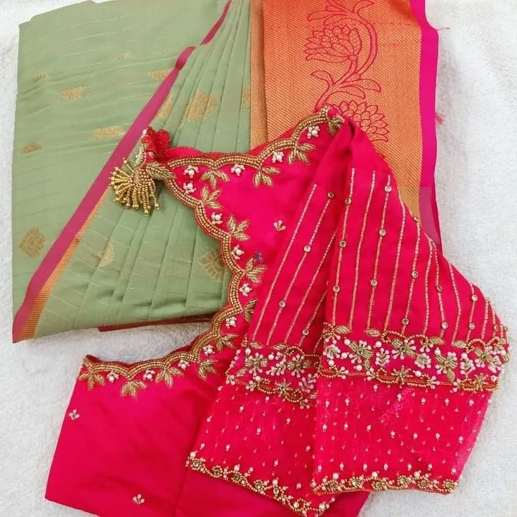 Chic Pink Maggam Lines Blouse Designer Perfection for Celebrations