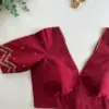 Elegant Dark Red V-Neck Maggam Work Blouse Minimal Yet Majestic
