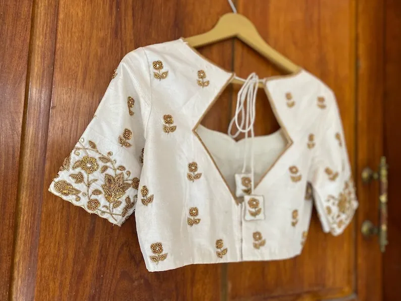 Elegant Half White Designer Zardosi Minimal Work Blouse Graceful Charm Redefined
