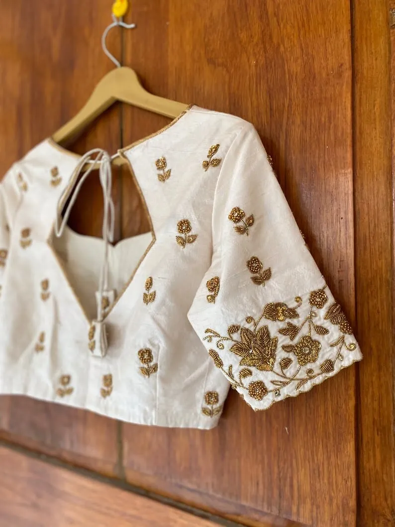 Elegant Half White Designer Zardosi Minimal Work Blouse Graceful Charm Redefined