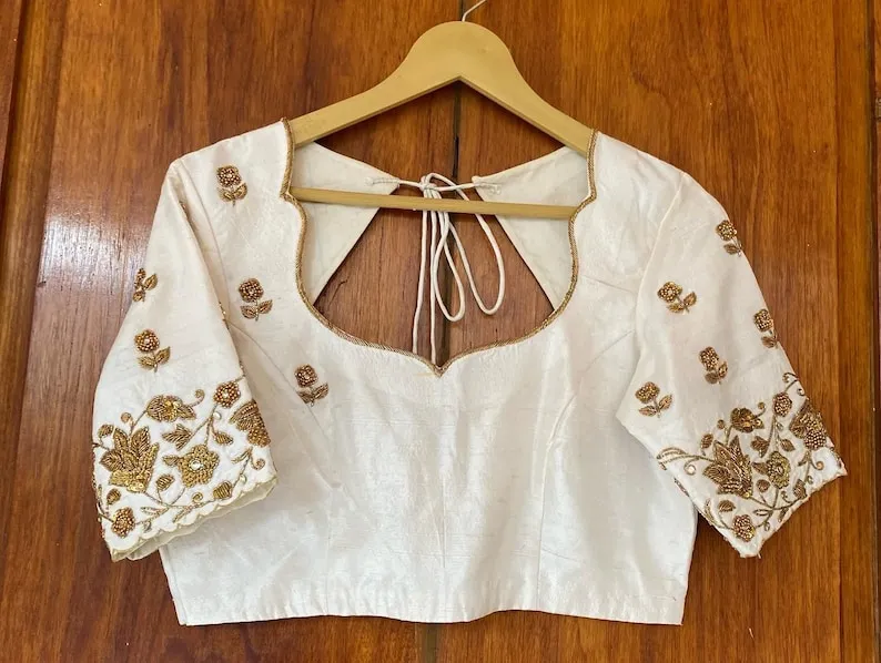 Elegant Half White Designer Zardosi Minimal Work Blouse Graceful Charm Redefined