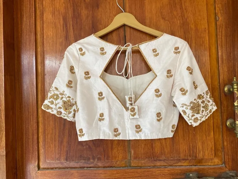 Elegant Half White Designer Zardosi Minimal Work Blouse Graceful Charm Redefined