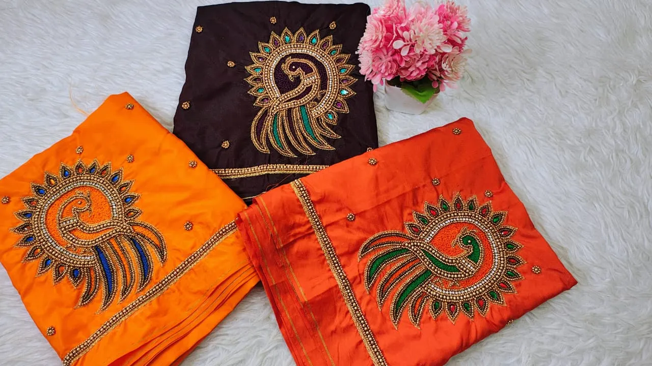 Elegant Peacock Bliss Blue Aari Work Blouse at Special Offer