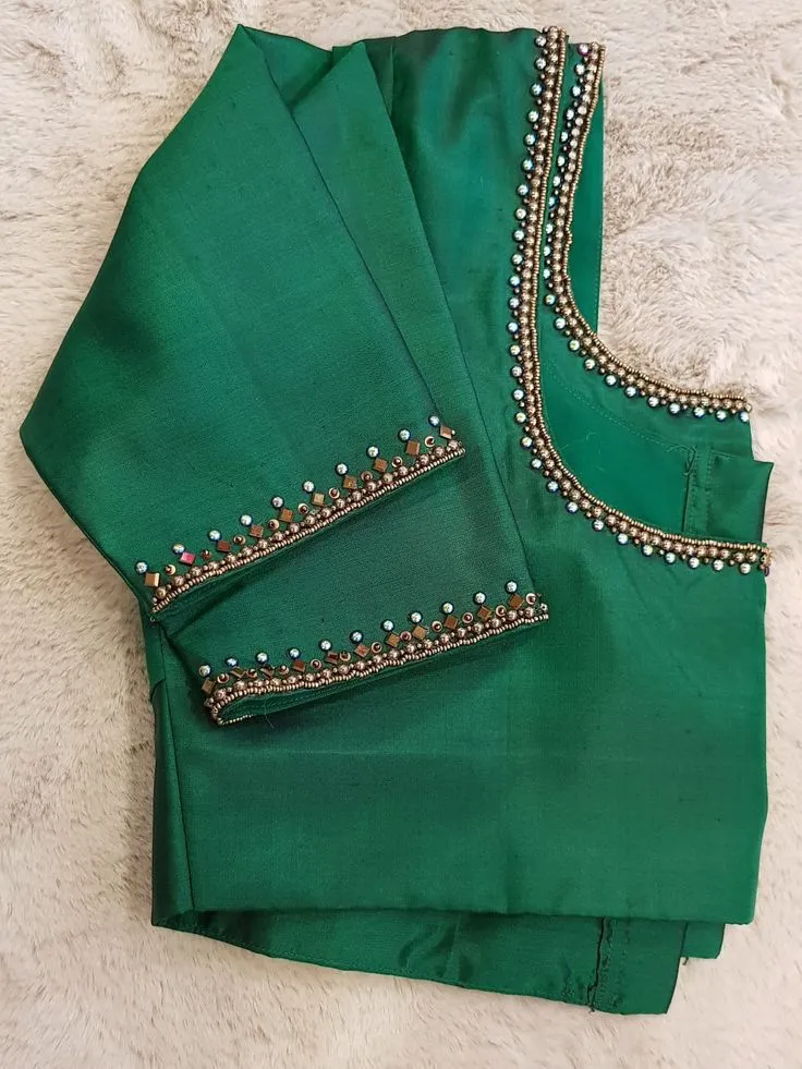 Elegant SimplicityGreen Maggam Work Blouse for Everyday Grace