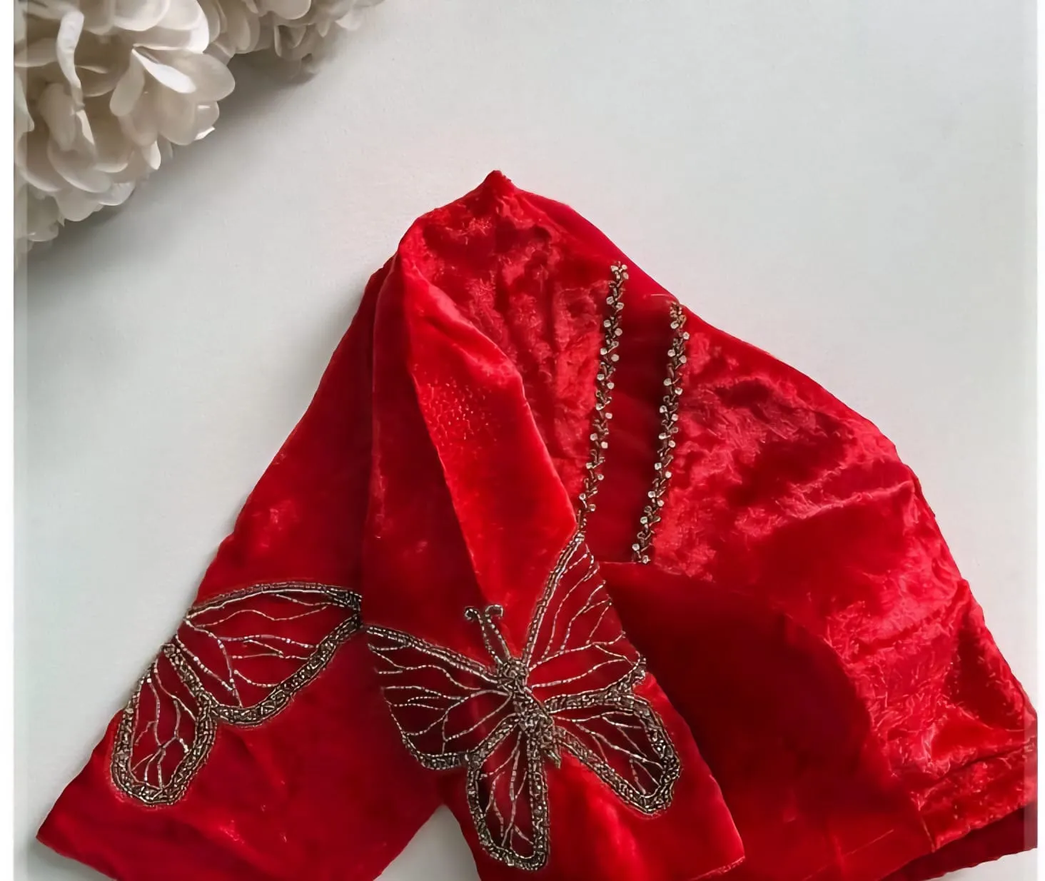 Enchanting Elegance Red Butterfly Net Maggam Work Blouse