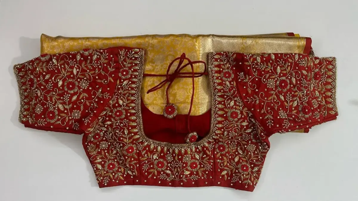 Exquisite Red Maggam Bridal Blouse – All Over Heavy Embroidery