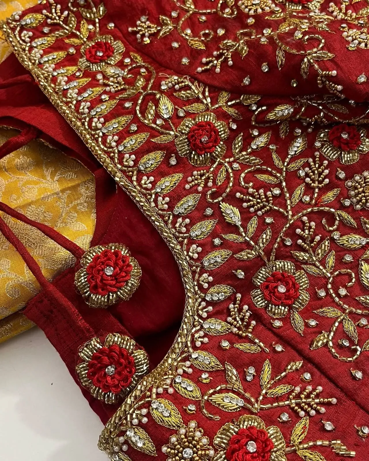 Exquisite Red Maggam Bridal Blouse – All Over Heavy Embroidery