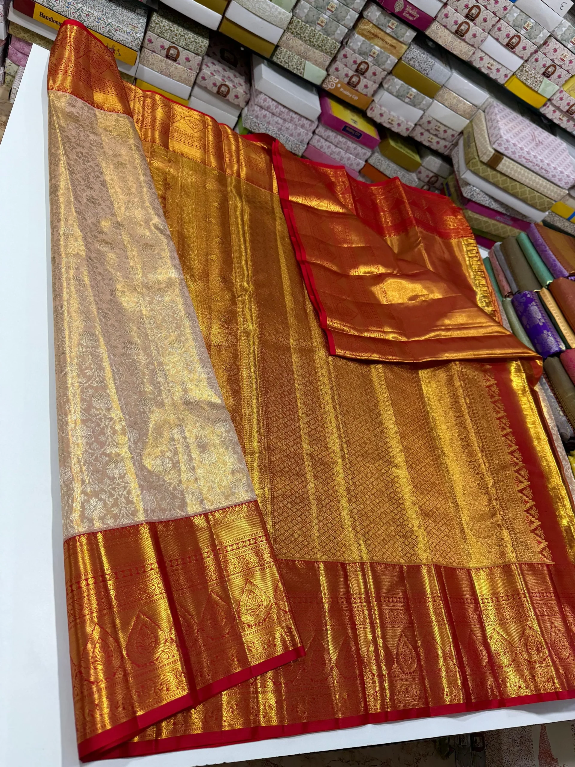 Golden Glow Pure Tissue Bridal Saree with Handloom Excellence
