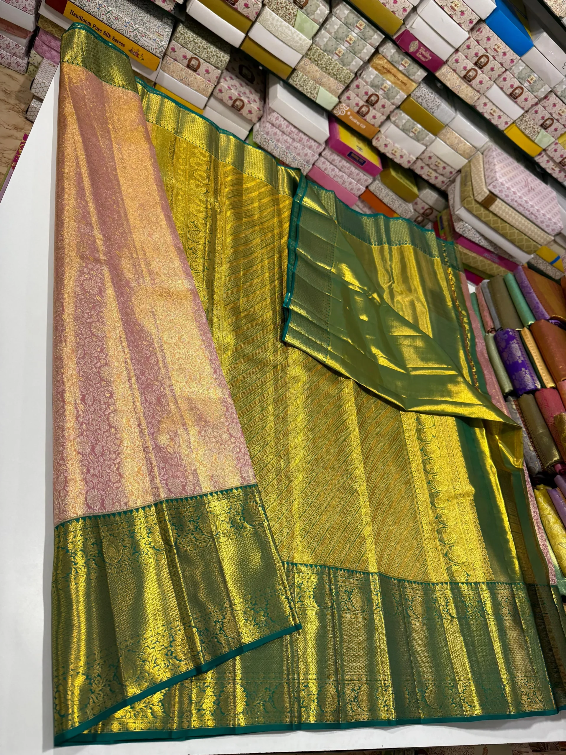 Golden Glow Pure Tissue Bridal Saree with Handloom Excellence