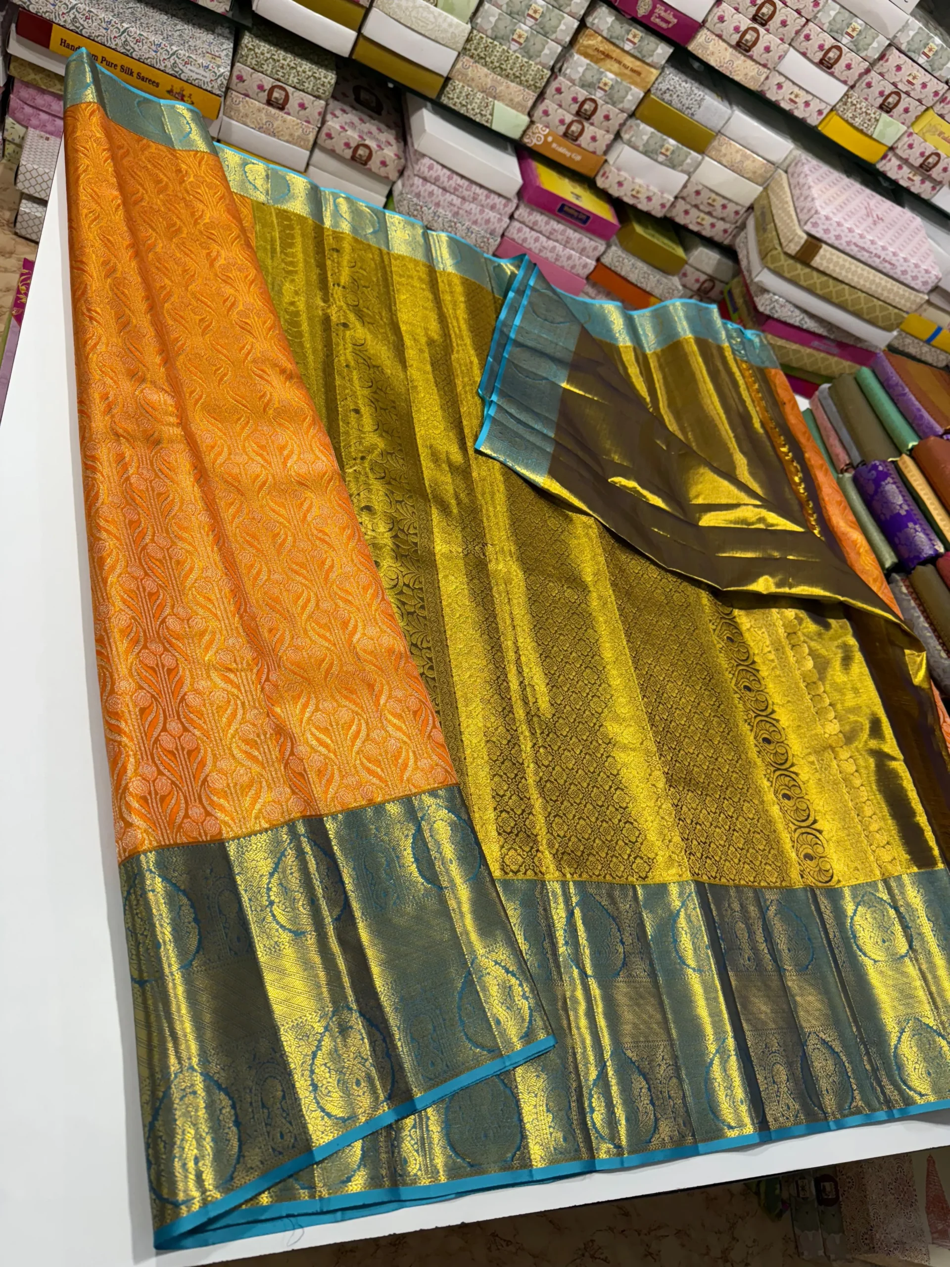 Golden Glow Pure Tissue Bridal Saree with Handloom Excellence