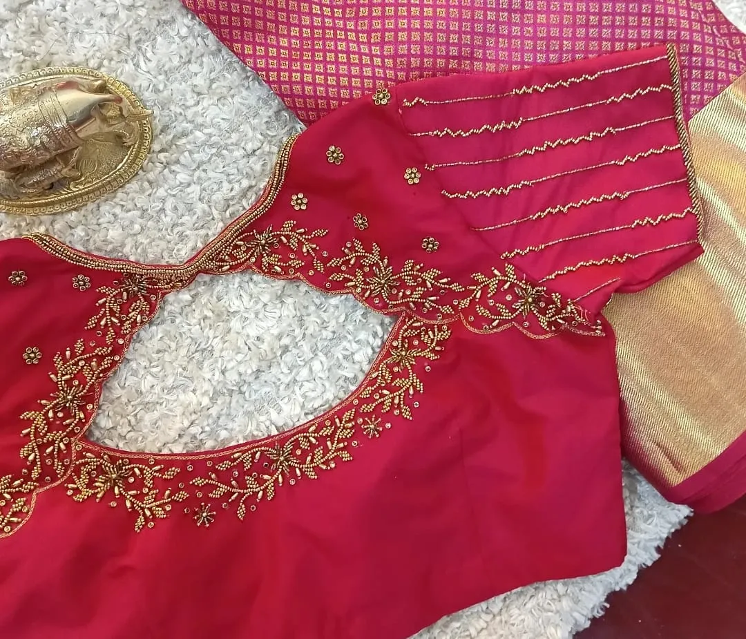 Grace in Every Thread Pink Designer Blouse with Classic Line Maggam Work