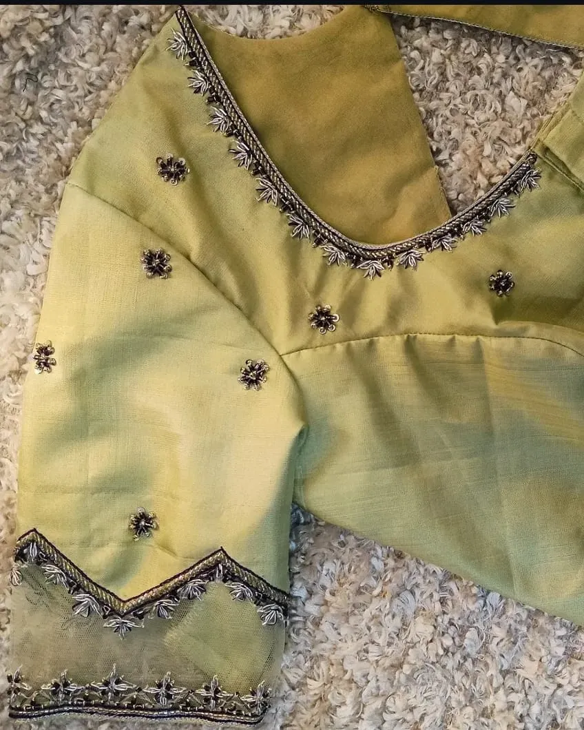 Graceful Pista Green Net Maggam Work Blouse Bridal Ready Charm