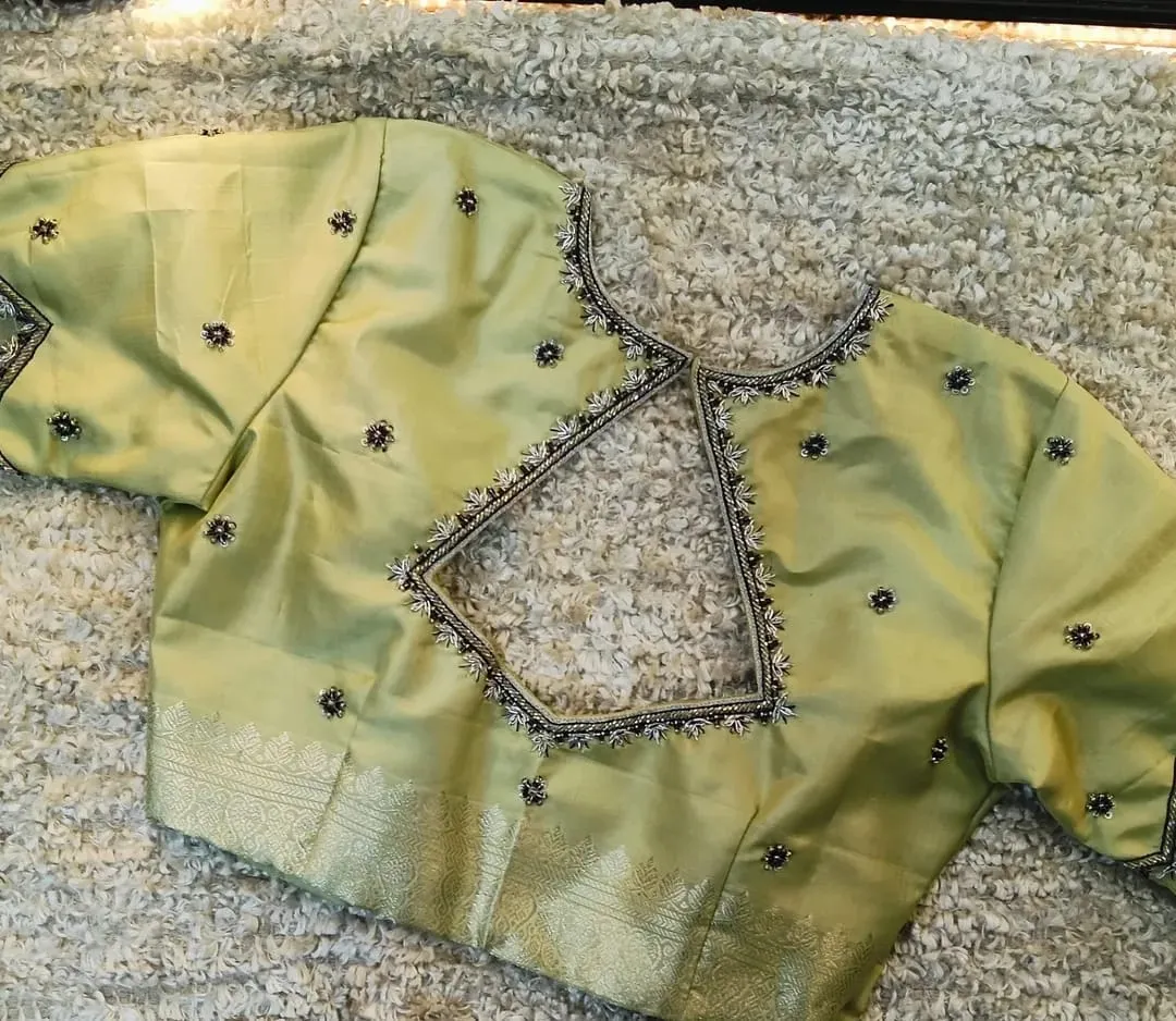 Graceful Pista Green Net Maggam Work Blouse Bridal Ready Charm