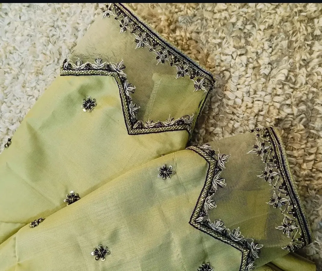 Graceful Pista Green Net Maggam Work Blouse Bridal Ready Charm
