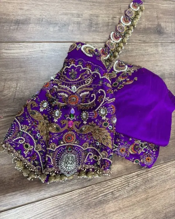 Grand Bridal Statement – Purple Maggam Blouse with Regal Finish