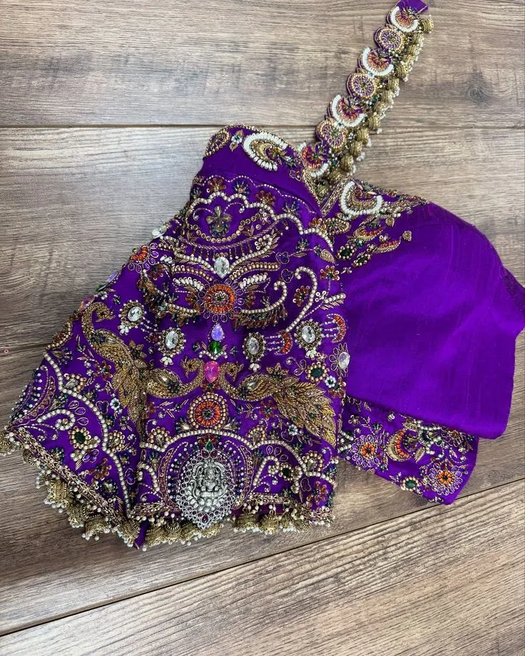 Grand Bridal Statement – Purple Maggam Blouse with Regal Finish