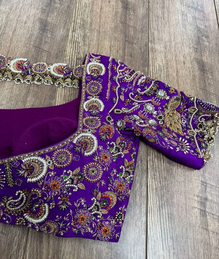 Grand Bridal Statement – Purple Maggam Blouse with Regal Finish