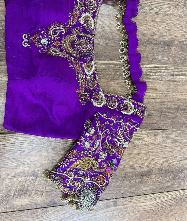 Grand Bridal Statement – Purple Maggam Blouse with Regal Finish