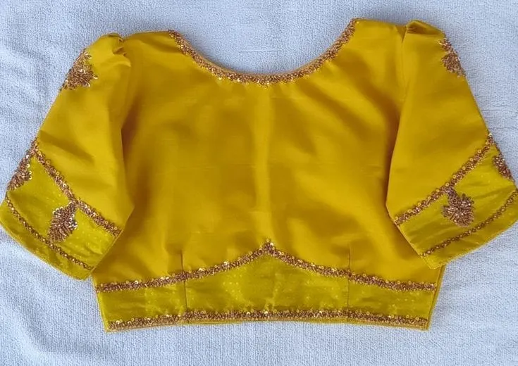Lemon Yellow Designer Maggam Work Blouse Radiant Elegance for Grand Occasions
