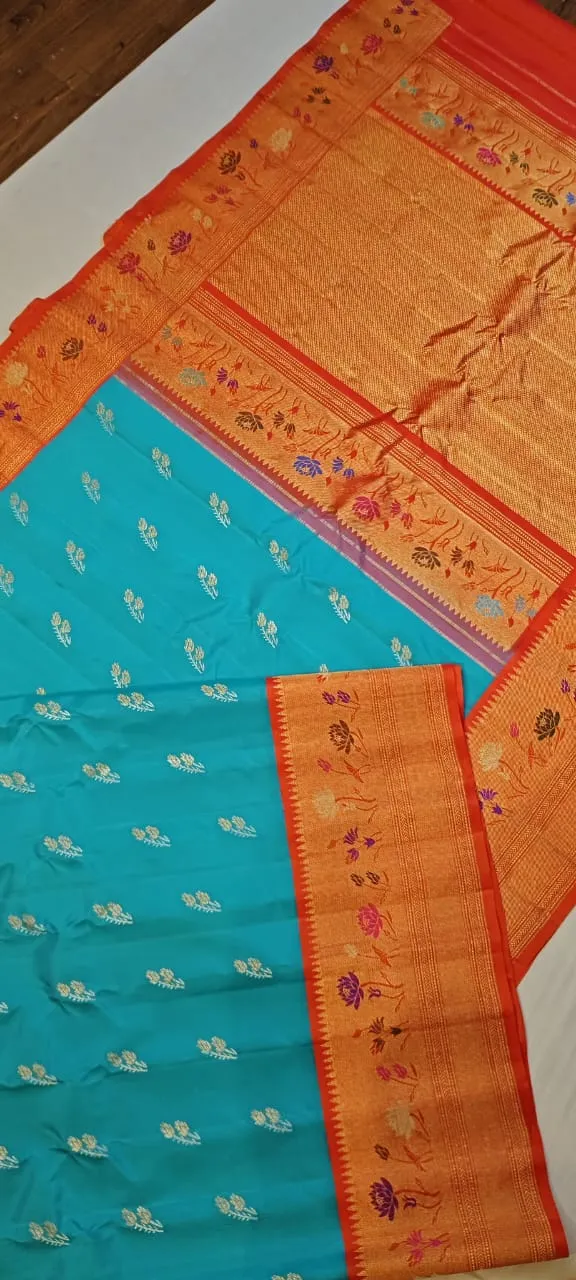 Majestic Gadwal Silk Saree with Dual Turning Meena Weave Kuthu Interlock Masterpiece