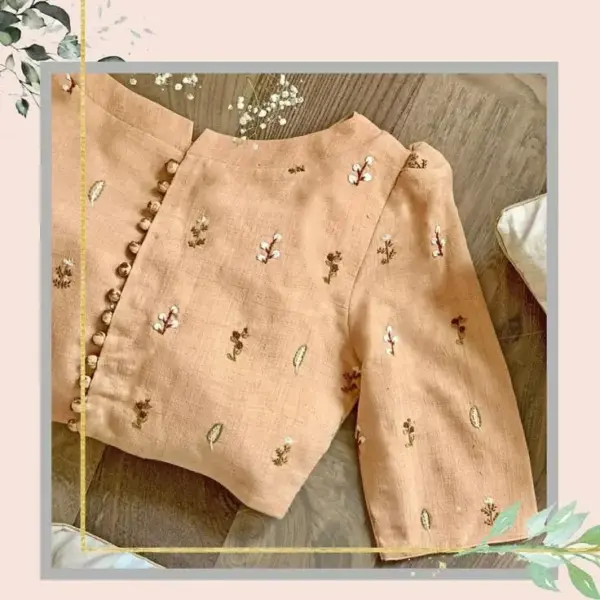 Pale Peach High Neck Blouse Luxe Designer Maggam Work for Elegant Occasions