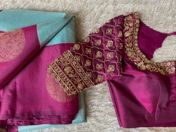 Purple Designer Maggam Work Blouse Timeless Craftsmanship & Elegance