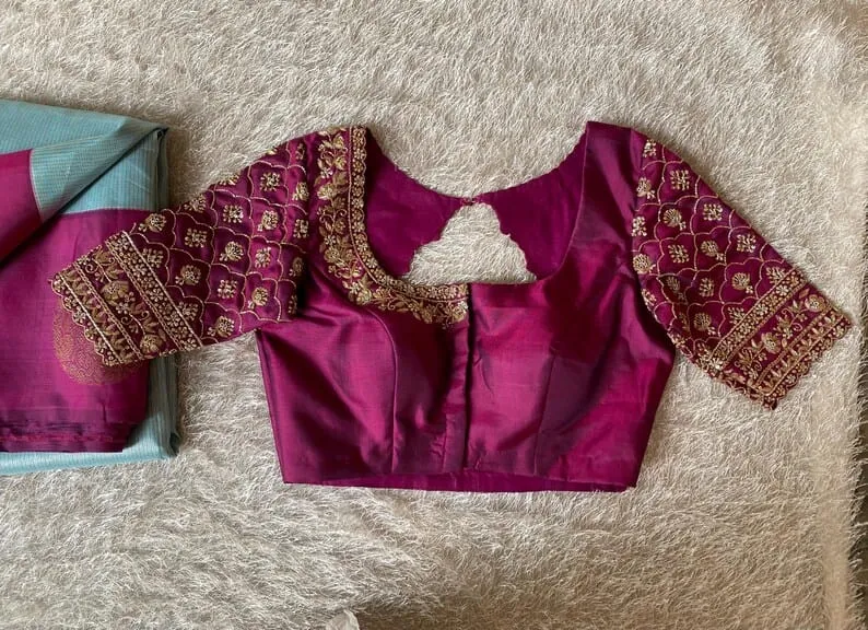 Purple Designer Maggam Work Blouse Timeless Craftsmanship & Elegance
