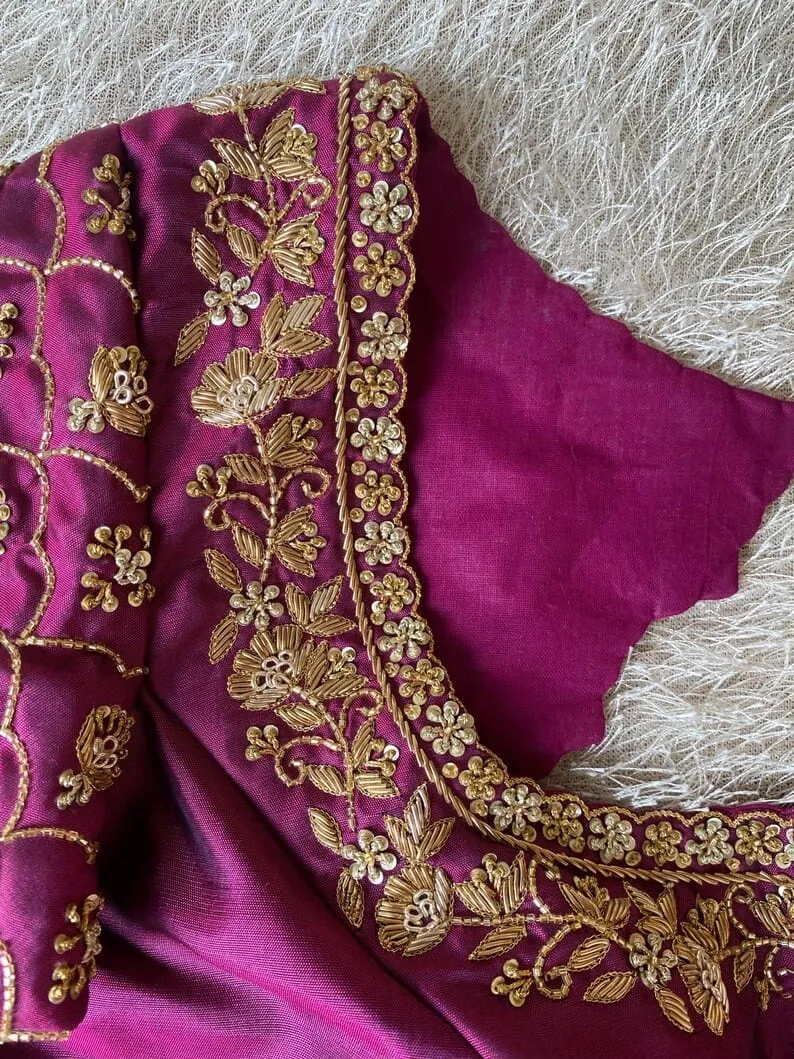 Purple Designer Maggam Work Blouse Timeless Craftsmanship & Elegance