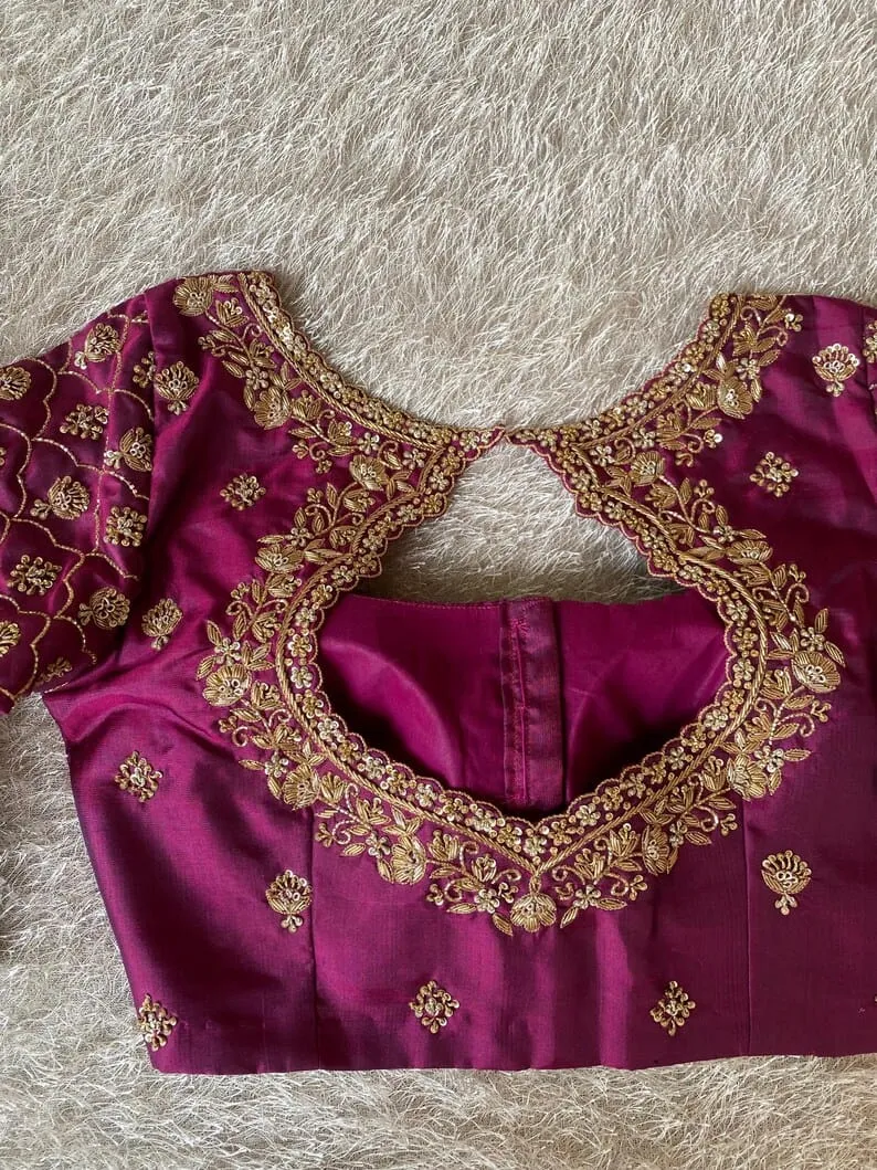 Purple Designer Maggam Work Blouse Timeless Craftsmanship & Elegance