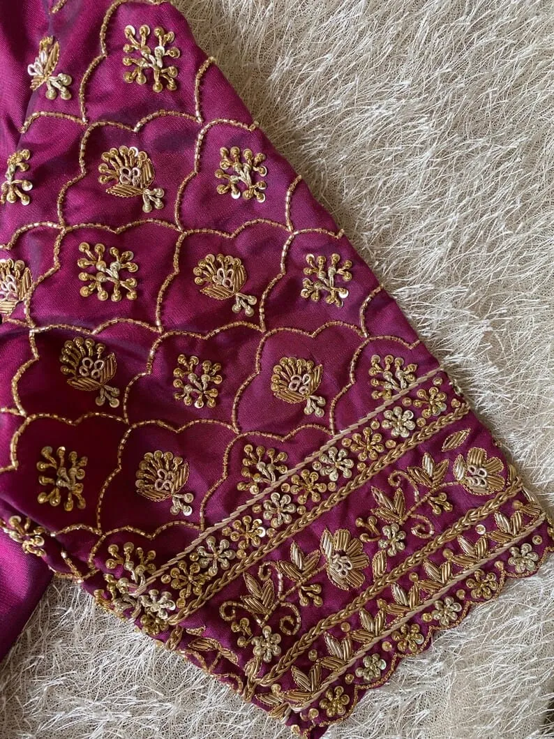 Purple Designer Maggam Work Blouse Timeless Craftsmanship & Elegance