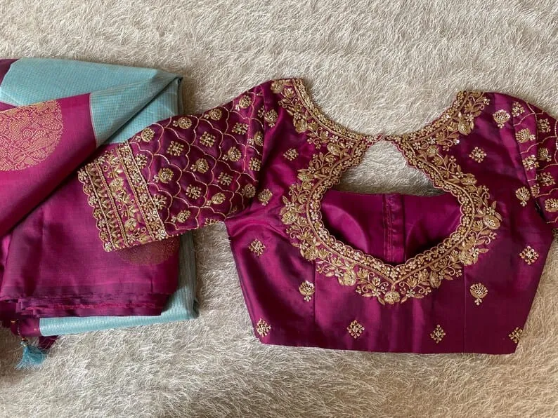 Purple Designer Maggam Work Blouse Timeless Craftsmanship & Elegance