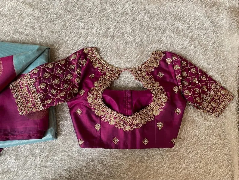 Purple Designer Maggam Work Blouse Timeless Craftsmanship & Elegance