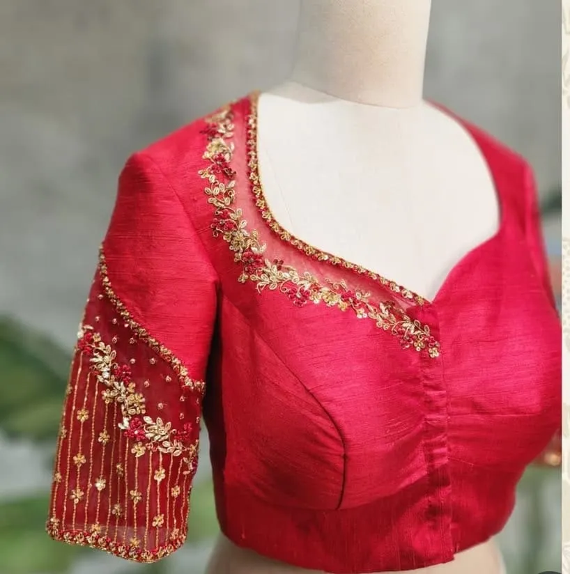 Red Net Zardosi Blouse Premium Bridal Elegance in Layers