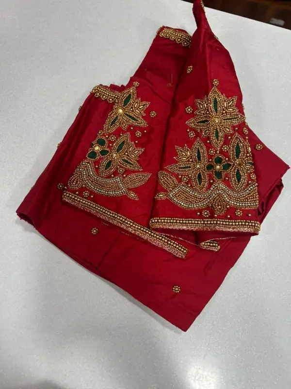Red Radiance: Stunning Beads Maggam Work Blouse Limited Time Offer!