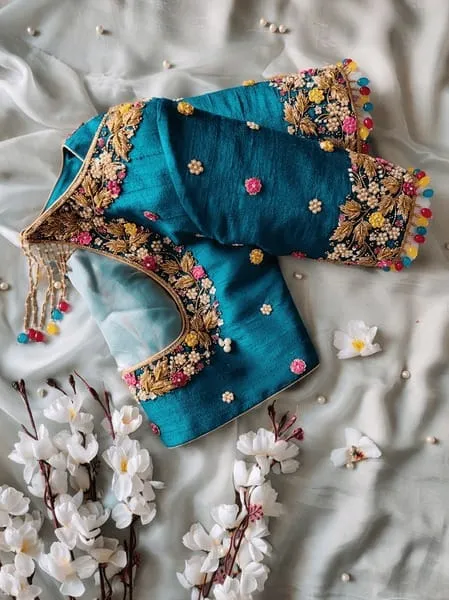 Regal Charm Rama Blue Designer Maggam Work Blouse