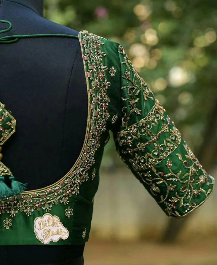 Regal Green Custom-Made Bridal Maggam Work Blouse Grand Zardosi Design for Muhurtham Look