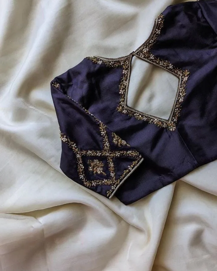 Regal Radiance Navy Blue Designer Maggam Work Blouse for Royal Celebrations