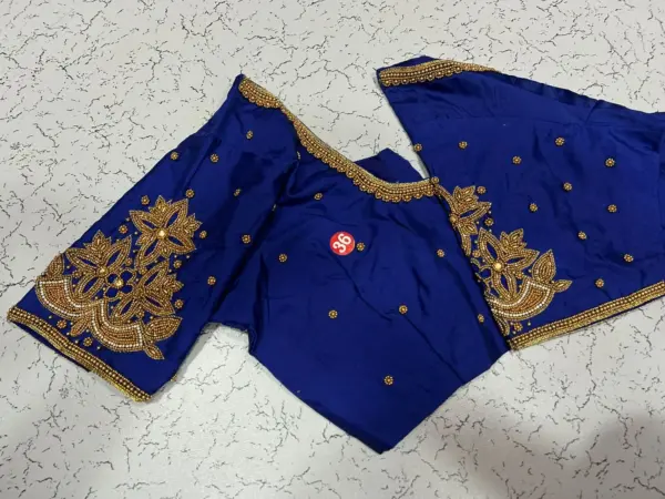 Royal Blue Aari Work Blouse Ready-to-Wear Elegance at Festival Offer Price!
