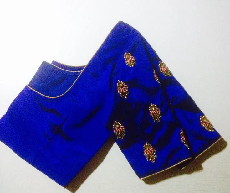 Royal Blue Simple Maggam Work Blouse Elegant Partywear Design 2025