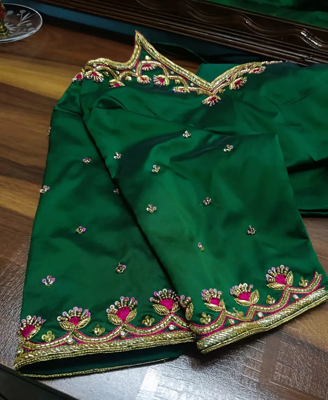 Royal Green Ethnic Blouse with Intricate Cutwork Maggam Detailing