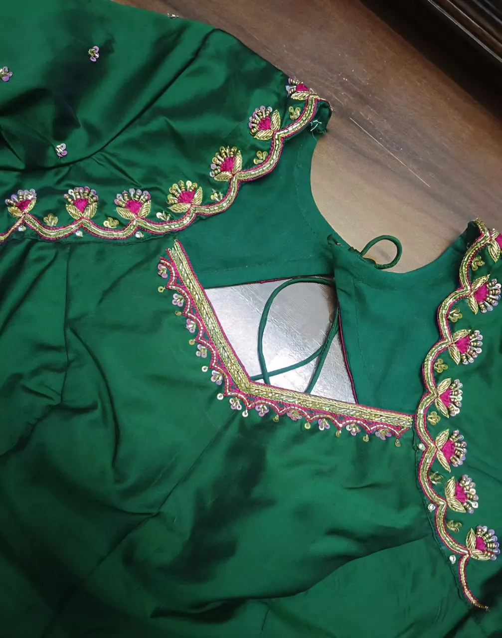 Royal Green Ethnic Blouse with Intricate Cutwork Maggam Detailing